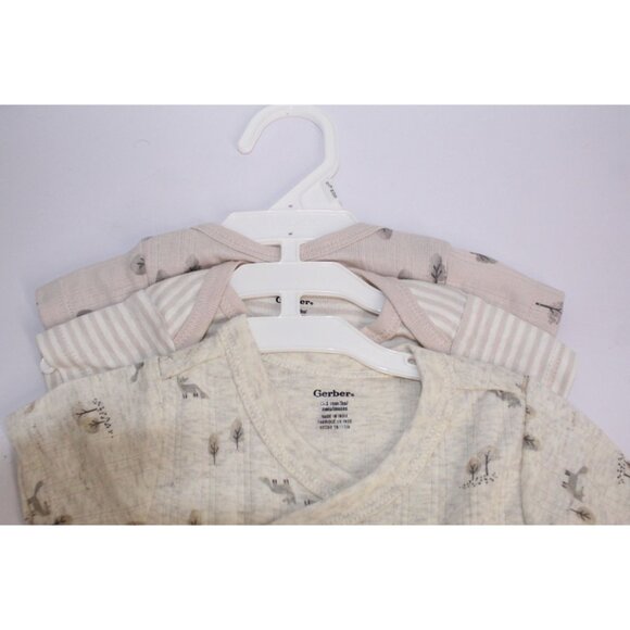 Gerber Onesies 3 Pack Girls 3-6 months Cream Brown Blue Buttons Short Sleeve NWT - Picture 4 of 11